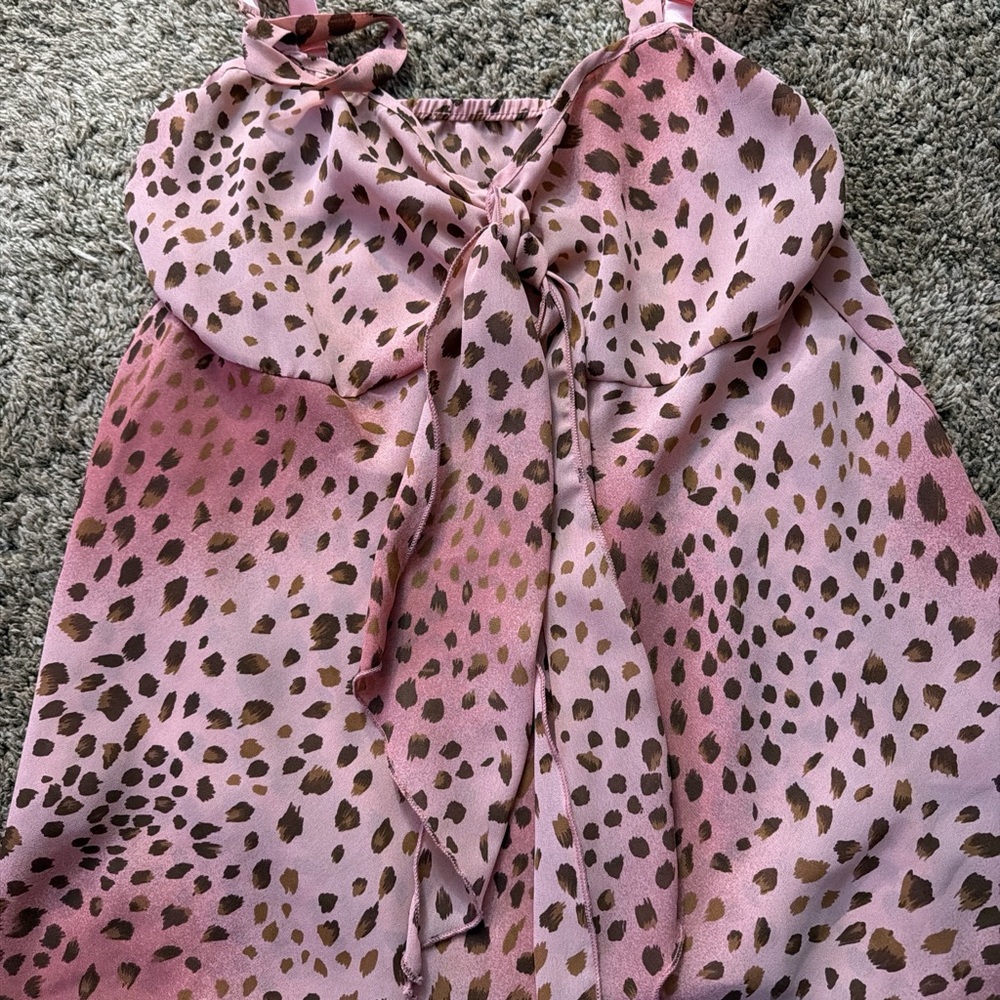 Pink Animal Print Chemise Slip with Tie Neck